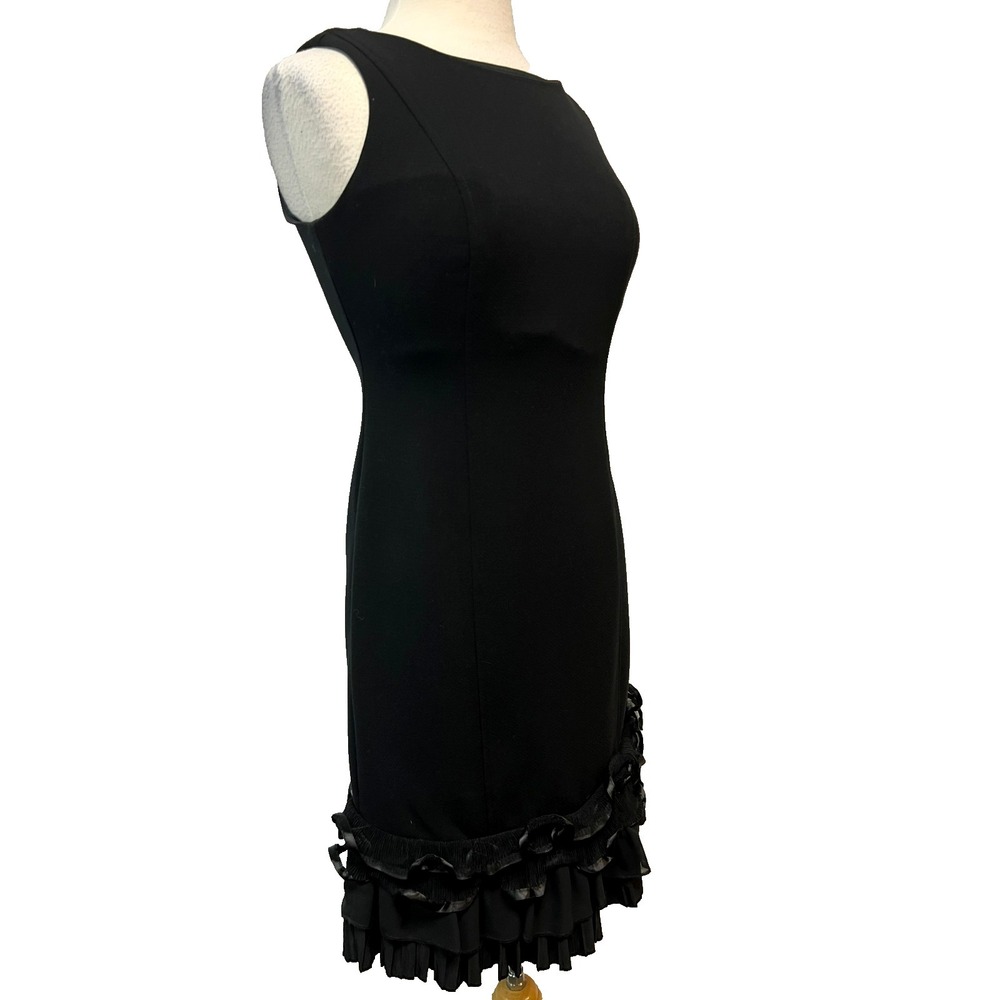 Joseph Ribkoff‎ Ruffle Hem Cocktail Dress Black Shift Scoop Neck Sleeveless SZ 6